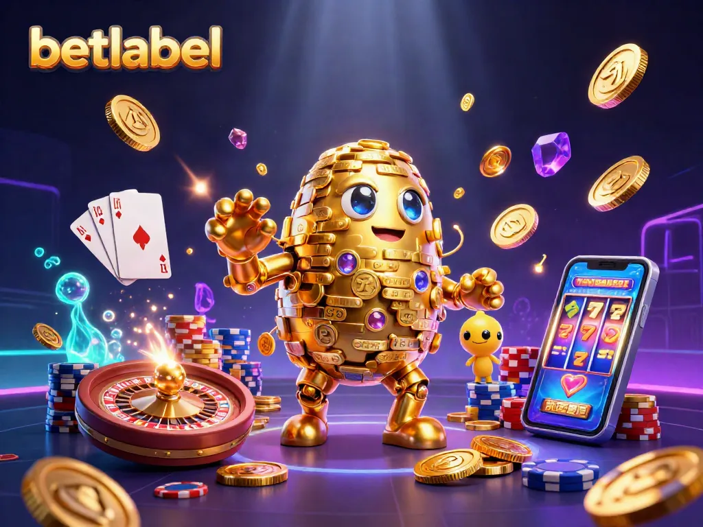 Engage with betlabel's thrilling casino atmosphere featuring dynamic golden elements and a vibrant 3D golem.
